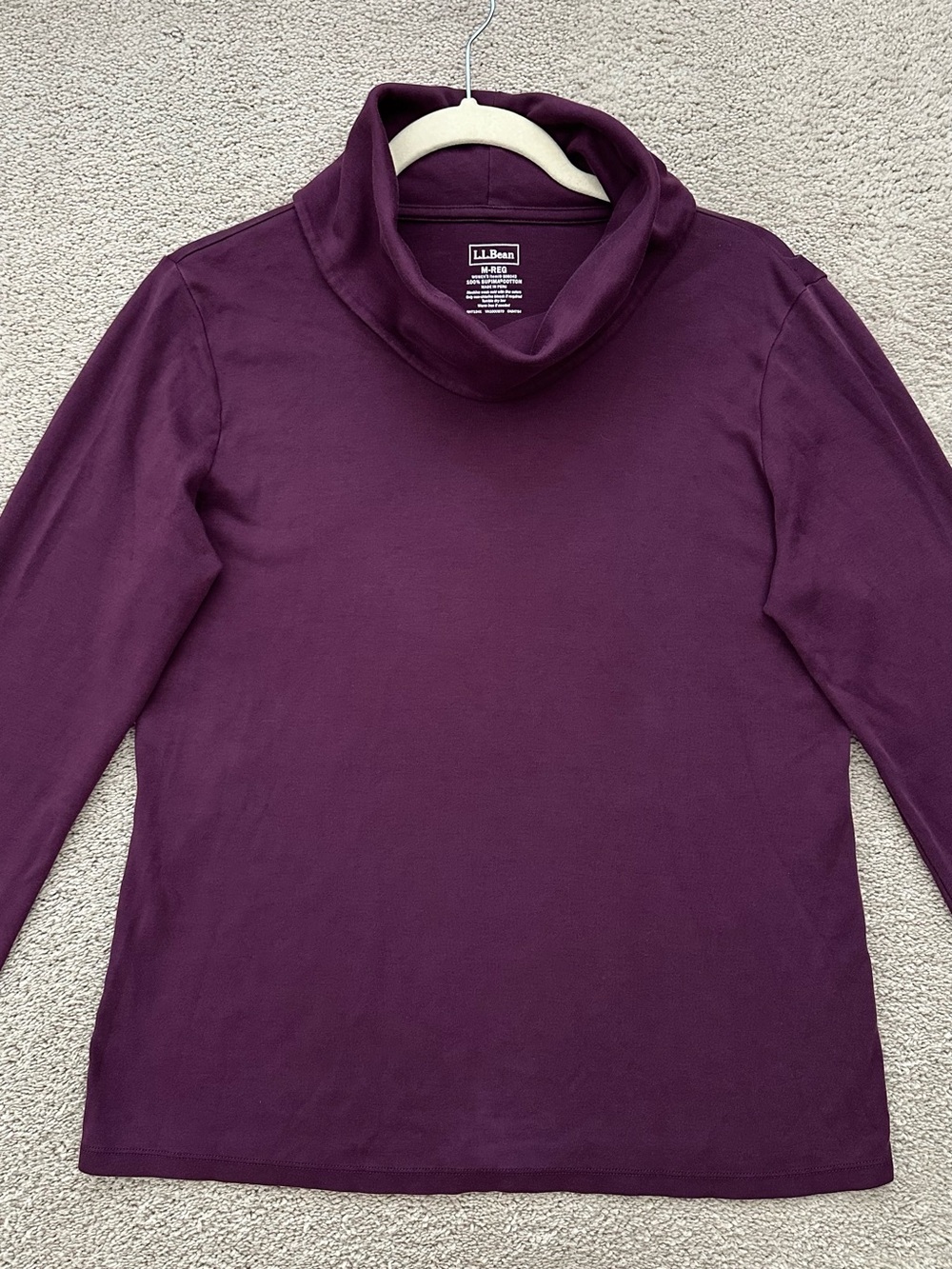 L.L. Bean Fall Deep Plum 100% Supima Cotton Cowlneck Long Sleeve Tee -Base Layer